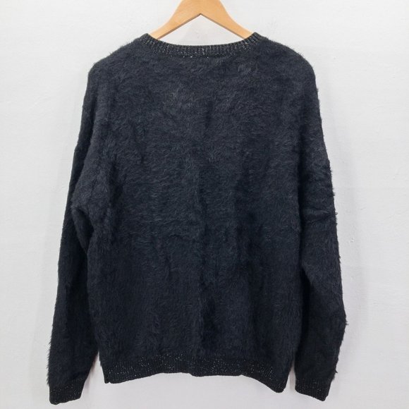 TIME AND TRU BLACK FUZZY/FURRY SWEATER W/SILVER LARGE 12-14-EUC - Picture 3 of 7